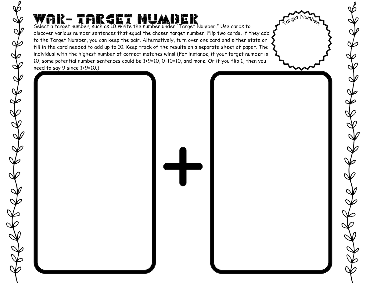 Adding or Subtracting to a Target Number Games Packet